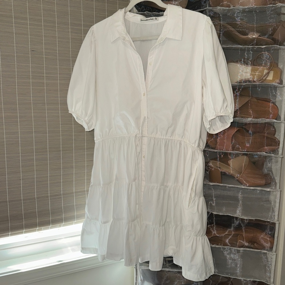 Abercrombie Poplin Tie-Waist Dress In White XL